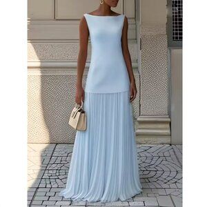 Baby blue long maxi dress pleated